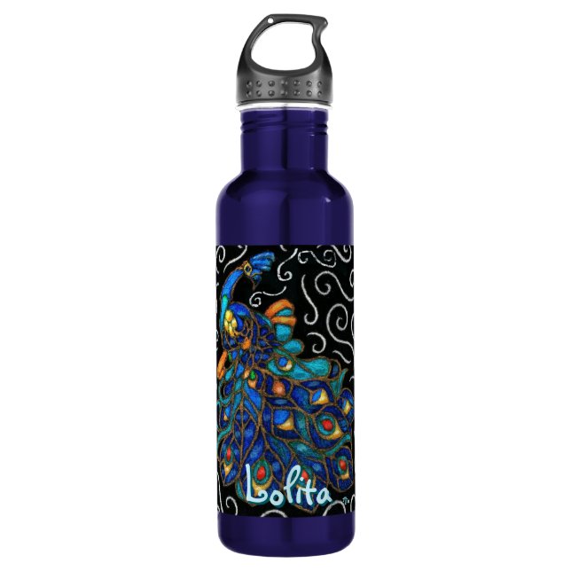 Botella De Agua Whimsical Peacock Chalk Pastel Bird Personalizado (Anverso)