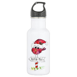 Botella De Agua Whimsical Red Navidad Bird