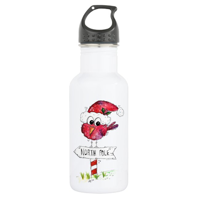 Botella De Agua Whimsical Red Navidad Bird (Anverso)