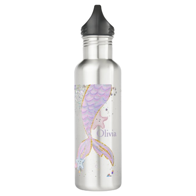 Botella De Agua Whimsical Watercolor Purpurina Mermaid (Izquierda)