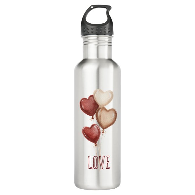 Botella De Agua White Red Cream Heart Balloons Love  (Anverso)