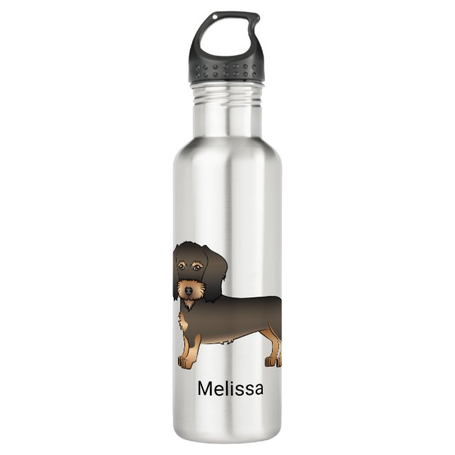 Botella De Agua Wild Boar Wire Haired Dachshund Cartoon Dog & Name (Anverso)