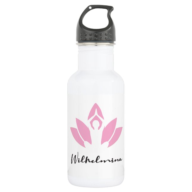 Botella De Agua Wilhelmina. lotus W, yoga pose script moderno (Anverso)