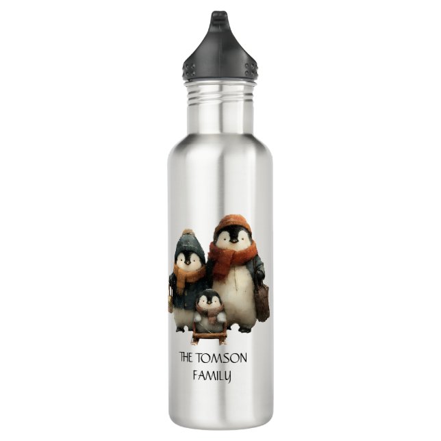 Botella De Agua Winter Penguin Family Personalized Design (Derecha)
