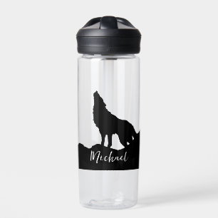 Botella De Agua Wolf Pop Art Tu Nombre Personalizado Blanco Negro