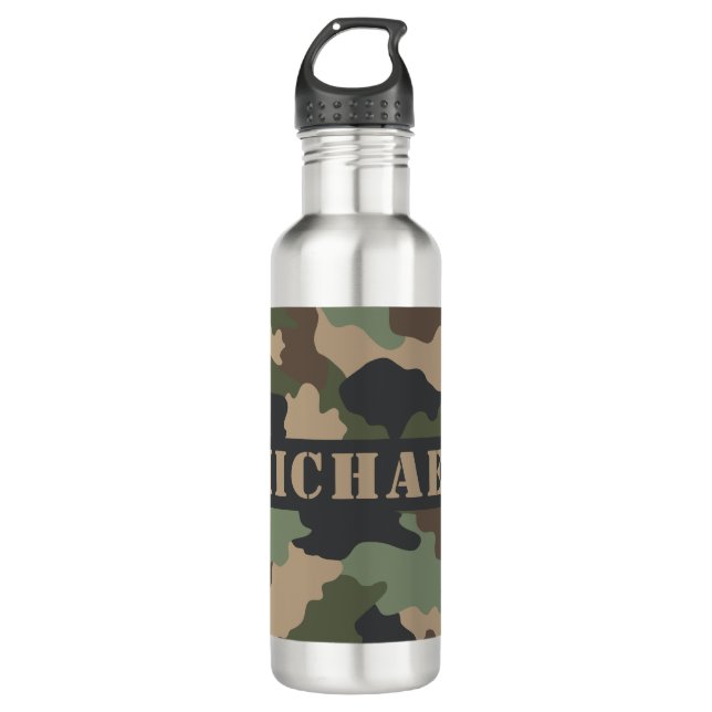 Botella De Agua Woodland Camo Khaki Tan Black Monograma (Anverso)