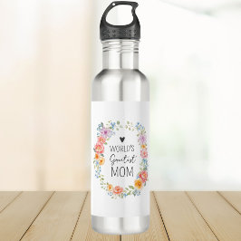 Botella De Agua World's Greatest Mom Custom Quote Colorful Floral