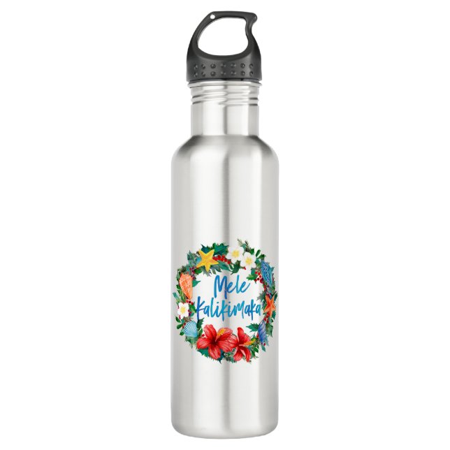 Botella De Agua Wreath de los Navidades hawaianos Mele Kalikimaka (Anverso)