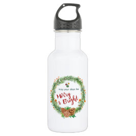 Botella De Agua Wreath de Navidades merry y brillantes