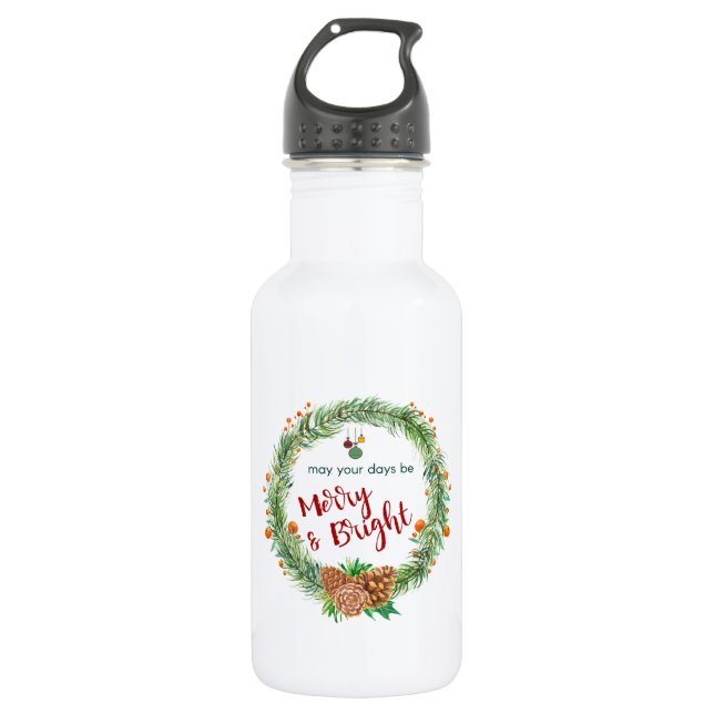 Botella De Agua Wreath de Navidades merry y brillantes (Anverso)
