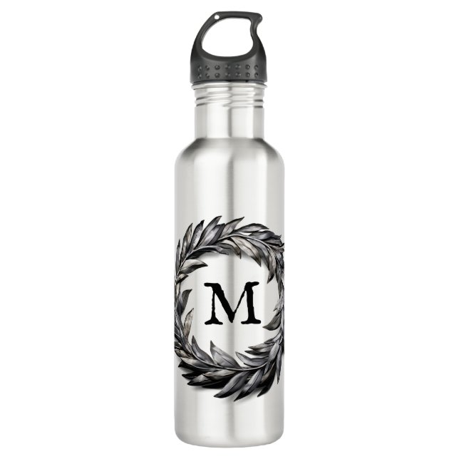 Botella De Agua Wreath Masculino Metálico Con Su Monograma (Anverso)