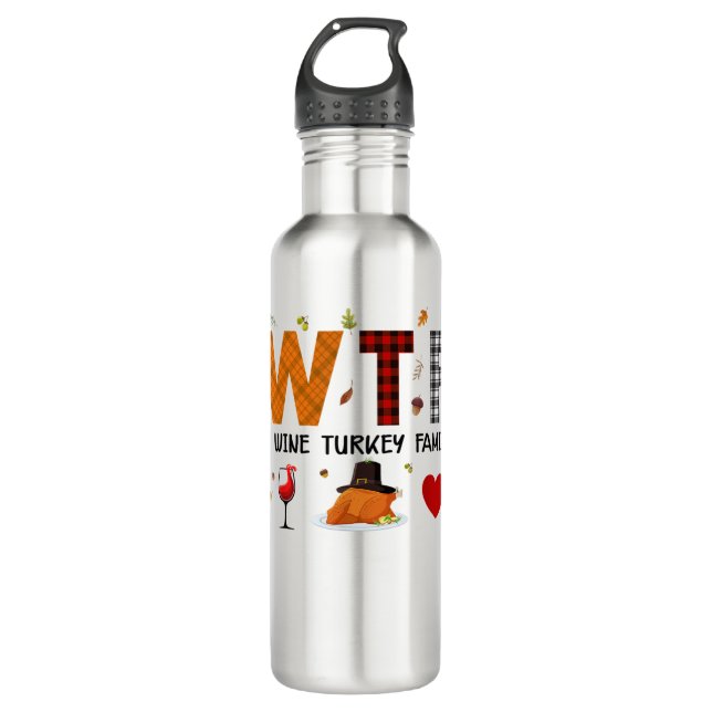 Botella De Agua WTF Wine Turkey La familia de la camiseta Funny Th (Anverso)