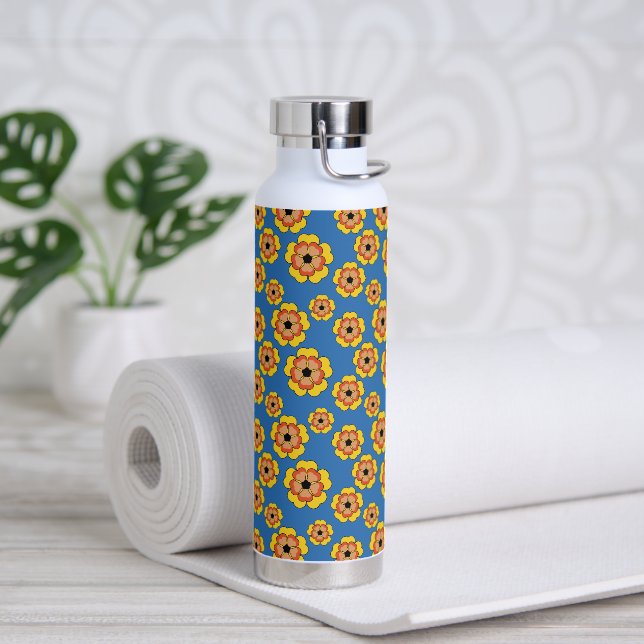 Botella De Agua Yellow Orange Flowers Pattern (Yoga)