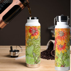 Botella De Agua Yellow Orange Rudbeckia Painterly-Blue Image 