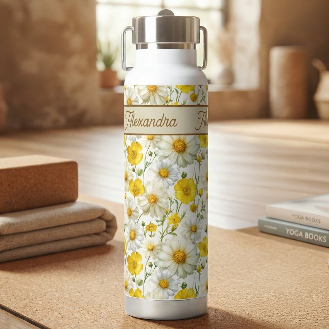 Botella De Agua Yellow Watercolor Wildflower Pattern  (Subido por el creador)
