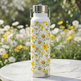 Botella De Agua Yellow Watercolor Wildflower Pattern