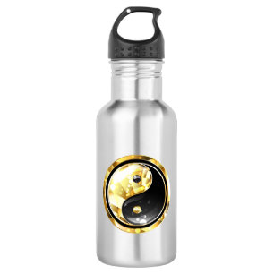 Botella De Agua Yin Yang dorado en negro