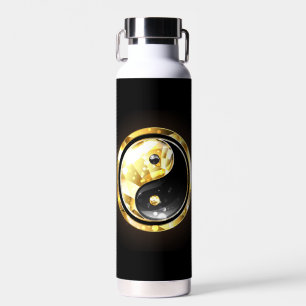 Botella De Agua Yin Yang dorado en negro