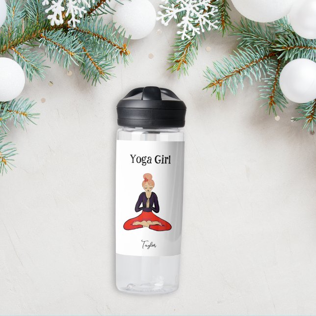 Botella De Agua Yoga Girl Brown Hair (Festive, Fun Gift for the Yogi you Love! They will enjoy staying hydrated after practice all year :))