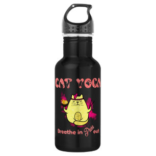 Botella De Agua Yoga lindo gato - "Respira, sale"