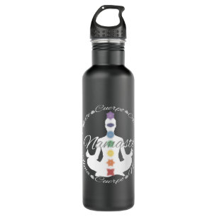 Botella De Agua Yoga Loto Chakras Namaste Blanco