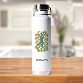 Botella De Agua Yoga pose retro swirls name