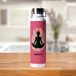 Botella De Agua Yoga pose swirls pink name