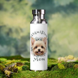 Botella De Agua Yorkie de acuarela y corona floral