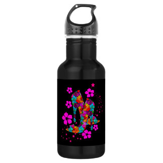 Botella De Agua Zapatos de tacón alto de verano Flores rosadas cal