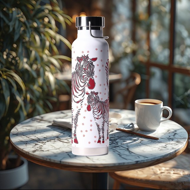 Botella De Agua Zebras de arte moderno madre bebe copos de nieve r (Modern Art Zebras Mother Babies Red Snowflakes Water Bottle)