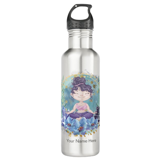 Botella De Agua Zen Chica Yoga Spa Roca Flores Cristales Espiritua (Anverso)