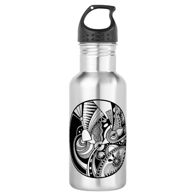 Botella De Agua Zendala abstracto blanco y negro en círculo (Anverso)