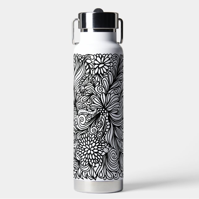 Botella De Agua Zentangle flower and paisley doodle design (Frente)