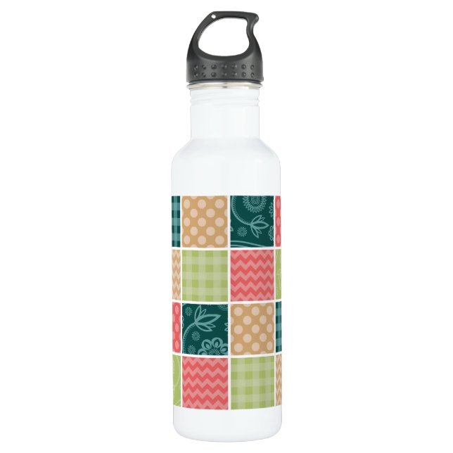 Botella De Agua Zigzag, Chevron, Gingham, Puertos Polka, Patchwork (Anverso)