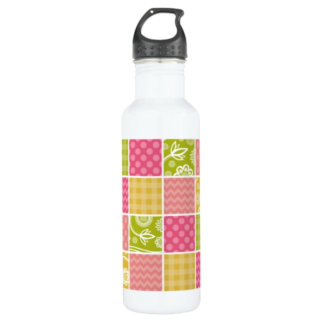 Botella De Agua Zigzag, Chevron, Polka Dots, Gingham, Patchwork (Anverso)