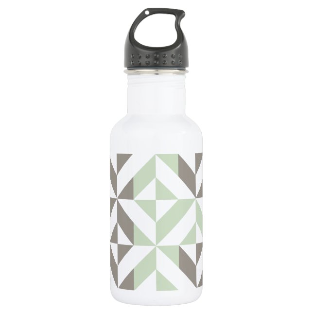 Botella De Agua ZigZag geométrico verde sabio y plateado (Anverso)