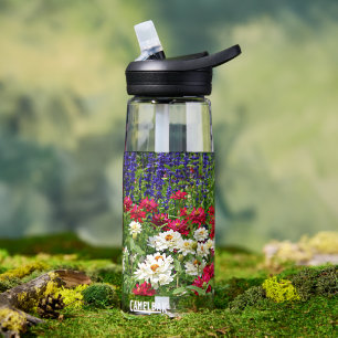 Botella De Agua Zinnia y Blue Salvia Garden Floral
