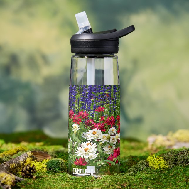 Botella De Agua Zinnia y Blue Salvia Garden Floral (Exterior)