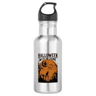 Botella De Agua Zona de Bruja de Halloween Cementerio de Gato Negr