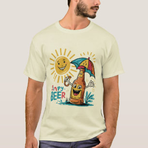Botella de cerveza alegre y camiseta divertida