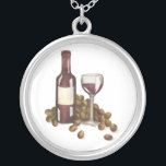 Botella de degustación de vino rojo, uvas, collar<br><div class="desc">Cuenta con un original ilustracion de marca de un vaso de merlot rojo rodeado de una botella y uvas. ¡Ideal para tu aficionado al vino o al gastronomía!</div>