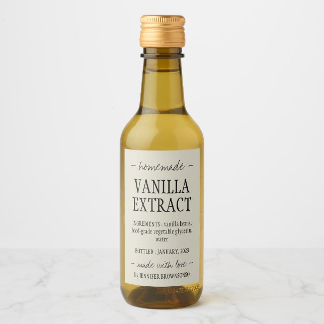 Botella de extracto de vainilla beige casera con a (Anverso)