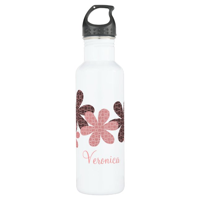 Botella de flores de estampado caprichoso, rosa (Anverso)
