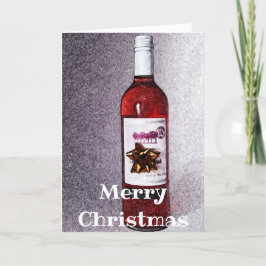 Botella de la tarjeta de Navidades de vino