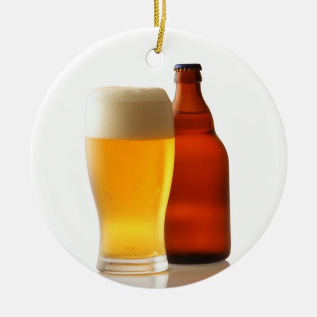 Botella de ornamento del navidad de la cerveza (Frente)