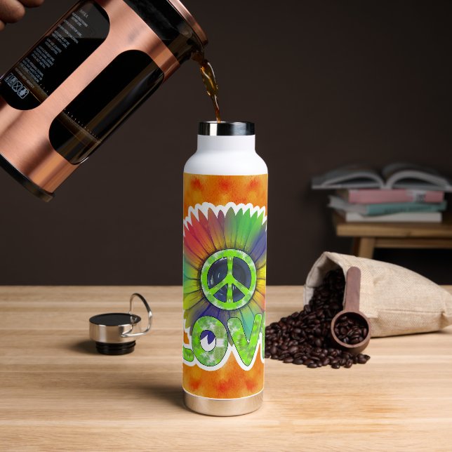 Botella de Tumbler Hippie Peace Tie Dye Love (Café)