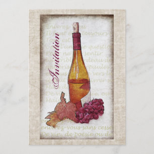 Botella de vino con la invitación de las uvas