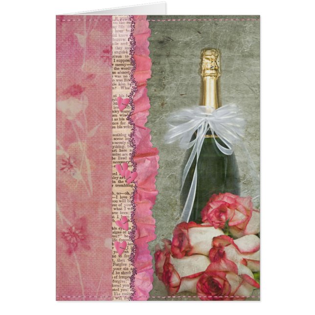 Botella de vino del aniversario con rosas (Frente)