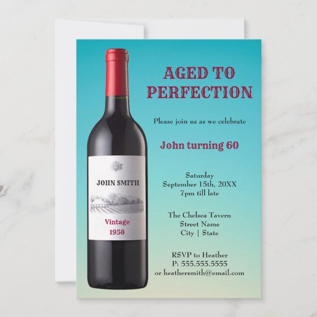 Botella de vino envejecida a la tarjeta de la (Anverso)