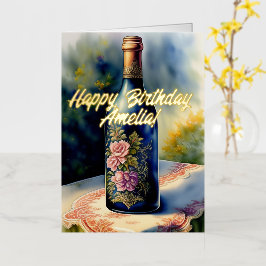 Botella de vino floral Cumpleaños